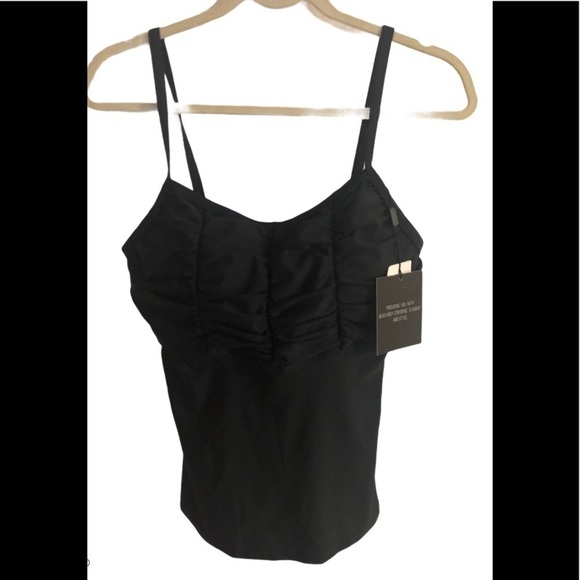 NWT BK-108X Simply Fit Black Ruched Tankini Top 16 Vacation Cruise - Picture 1 of 7
